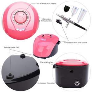 Pistola pulverizadora de doble aguja (0,2 y 0,5mm) con compresor de aire silencioso portátil para pintura - Product Image 3