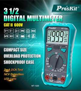 Multímetro Digital de Precisión <span class=keywords><strong>Proskit</strong></span> MT-1220 3-1/2, Medidor a Prueba de Quemaduras, Prueba y Medición sin Contacto, Iluminación LED - Product Image 2