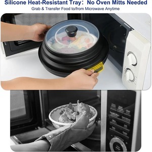Cubierta plegable de silicona ventilada para microondas, protector contra salpicaduras para alimentos con bandeja, tapa protectora y colador de cocina - Product Image 4