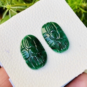 Émeraude verte naturelle sculptée forme ovale sculpture paire de pierres précieuses pour bijoux produit en vrac pierre précieuse faite à la main pour la fabrication de bijoux - Product Image 3