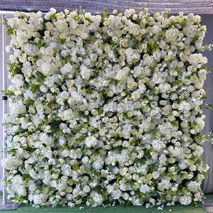 Sunwedding seda 3D Pared de flores artificiales para decoración de boda tela trasera enrollable Pared de flores de rosas rojas