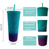 Tumbler Plastik 24oz Berhias Berlian dengan Sedotan, Mug Kopi Bling, Gelas Minuman, Botol Air Dinding Ganda, Perlengkapan Minuman untuk Rumah, Pesta, Kantor