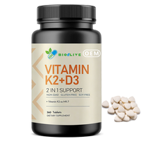 Comprimés de Vitamines D3 K2 MK7 2-en-1 Sans OGM, Sans Gluten, Sans Soja – Complément Multivitaminé Quotidien – Prise en Charge OEM Personnalisée Flexible