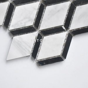 Nuovo Design Mosaico in Pietra Romboidale <span class=keywords><strong>Bianco</strong></span> <span class=keywords><strong>e</strong></span> <span class=keywords><strong>Nero</strong></span> per Decorazione d'Interni, Pavimenti <span class=keywords><strong>e</strong></span> Rivestimenti Murali - Product Image 2