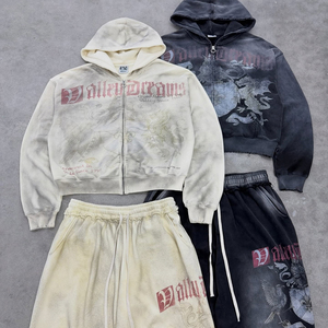 Huili Nhà Máy Mới Thời Trang Cổ Điển Rửa Quá Khổ 2 Mảnh Bộ Đồ Thể Thao Tùy Chỉnh In Người Đàn Ông Đồ Họa Áo Và Quần Bó Sát Thiết Lập - Product Image 4