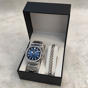 Montre à quartz pour homme Poedagar 613 en acier inoxydable argenté et bracelet argenté et coffret cadeau exquis, montre classique de luxe étanche - Product Image 1