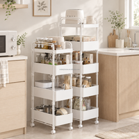 Chariot de rangement métallique étroit à roulettes, 3 ou 4 niveaux, organisateur mobile ajustable et fin avec roues pour la cuisine
