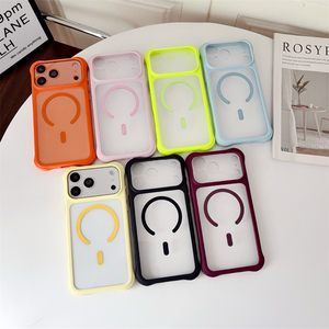 Coque de téléphone latérale en silicone magnétique fluorescente transparente pour iPhone 18 17 16 Pro Max avec bouton IA et coussin d'air antichoc - Product Image 1