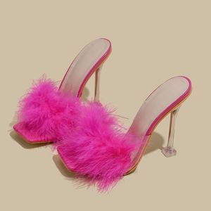 Nouvelles mules élégantes en fourrure pour femme, sandales et pantoufles à talons, collection Printemps-Été 2025 - Product Image 2