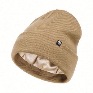 Wholesale High Quality 100% Acrylic Knitted <b>Winter</b> Hat Solid Color Plain Satin Lined Beanie Hats with Custom Logo - Product Image 6