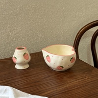Bol à matcha en forme de cœur fait main, peint à la main, en céramique japonaise, avec fouet à matcha, ensemble cadeau, accessoires personnalisés, Chawan en céramique