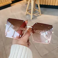 Kacamata Hitam Persegi Logam Tanpa Bingkai Wanita, Mode Mewah Desain Baru 2022 Grosir Nuansa Gradien Vintage Tanpa Bingkai