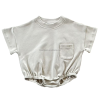 Barboteuse en coton pour bébé fille, sweat-shirt à manches courtes avec poche, vêtements de nuit d'été solides pour bébés