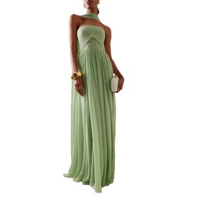 Abito da damigella d'onore in raso color caramella, antistatico, con design a pieghe e applicazioni, senza spalline, stile europeo-americano, alla moda, per donna - Product Image 2