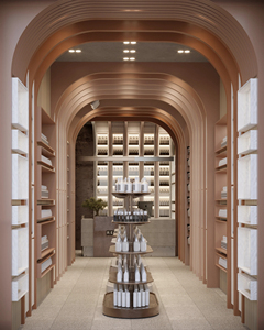 Modern Rectangular Tiered <b>Shelf</b> Display Cabinet With Led Strip Lights For Cosmetic Shop Retail Interior Design - Product Image 4
