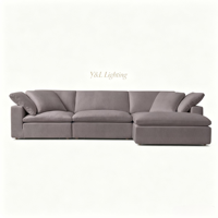 Modulares Weißes Leinen-Wolkensofa mit Chaiselongue, Tiefsitz, Abnehmbarem Bezug, L-förmige Couch für Wohnzimmer