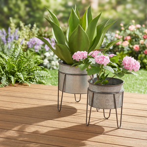 Support de pot de fleurs moderne en fer galvanisé KS International avec support pour jardin intérieur/extérieur - Product Image 4