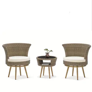 可爱防紫外线手工编织钢化玻璃绳防水花园转椅咖啡具咖啡椅和桌子