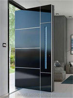 Porte pivotante d'entrée moderne Nordi, design luxueux, aluminium noir, acier inoxydable, étanche, pour villa, sécurité extérieure, entrée principale