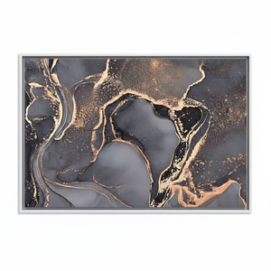 Elegant Gray and <b>Gold</b> Marble Print Canvas Artwork - Modern Decor,WHITE <b>FRAMED</b> CANVAS - Product Image 2