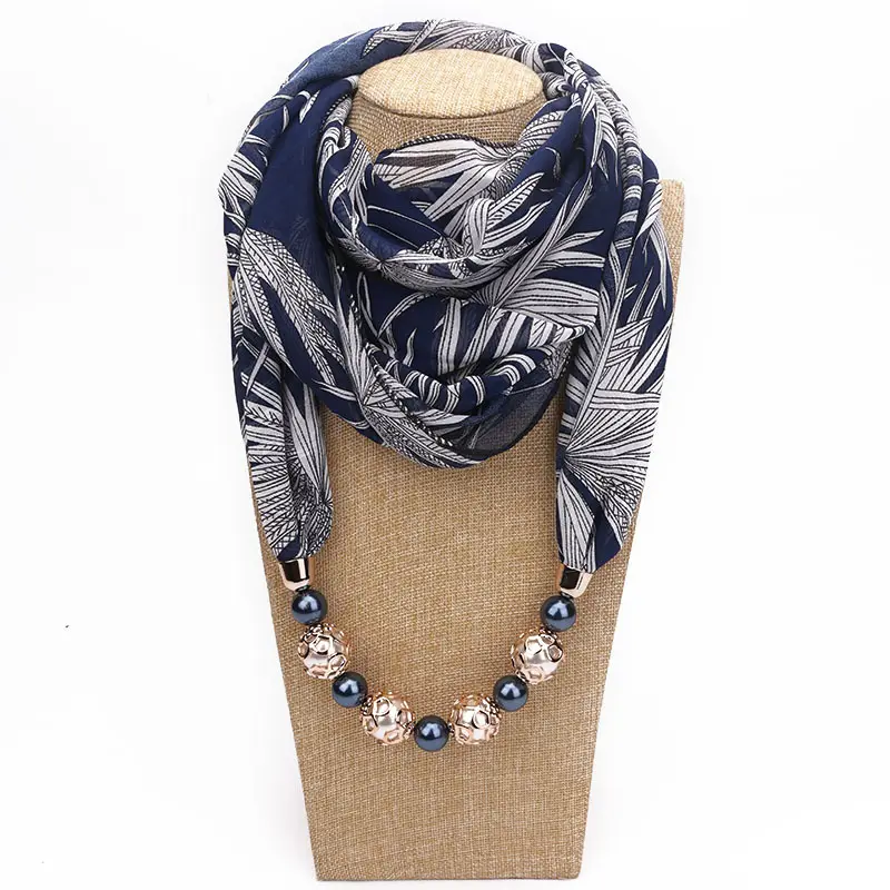 Multi-style Decorative Jewelry Necklace Resin Beads Pendant Scarf Women Foulard Femme Head Scarves Hijab Scarfs