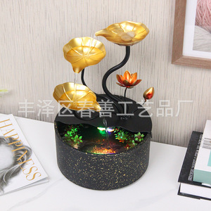 Adorno de Feng Shui con fuente de agua y luces LED para decoración de escritorio de sala de estar, diseño de planta de hierro forjado, paquete de una sola pieza - Product Image 3