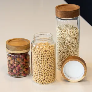 Mehrfachspezifikation Haushalt Lebensmittel- und Gewürzaufbewahrung luftdichtes Glas mit hohem Borosilikat-Gehalt und Holzdeckel