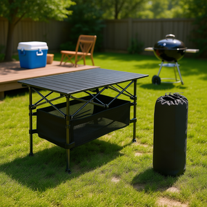 Mesa de camping rectangular de aluminio para exteriores, ligera, plegable, con bolsa de almacenamiento, para pícnic, patio, playa, tamaño mediano - Product Image 2