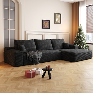 Modern L-Shape Compressed Corduroy Fabric <b>Sofa</b> Set for Apartment Hotel Villa Living Room Chaise-Modular Eco-Friendly <b>Memory</b> <b>Foam</b> - Product Image 1