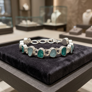 Awesome Cute Aquamarine & Apatite Rough 925 Sterling <b>Silver</b> Gemstone <b>Bracelet</b> for Party & Wedding Statement Jewelry - Product Image 3