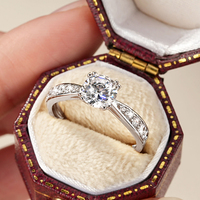 Großhandel Feiner Schmuck 14K Vergoldeter Rhodium-Plattierter Moissanit-Ring Brillante Krappenfassung Klassischer Luxus-Ehering Geschenke