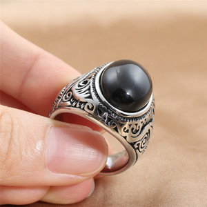 Men's Retro Punk Style Stainless Steel <b>Ring</b> With <b>Turquoise</b> Stone Bezel Setting Geometric Design Gift Jewelry 24050 - Product Image 3