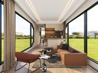 Maison conteneur de luxe noire, étanche, écologique, moderne, en placage d'aluminium, type capsule spatiale, avec chambre, cabine mobile, bureau et villa