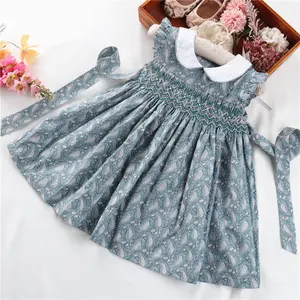 3-7 Years Sleeveless Embroidery Flower Little Girls Smocked Dress Infant Baby Girls' Dresses Smocking Princess Clothes