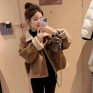 Merlad Women's Fleece <b>Lined</b> Thick Warm Outerwear <b>Coat</b> Solid Color Polyester Wadding Autumn Winter Wear - Product Image 5