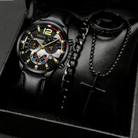 Luxuriöse Herren-Quarzuhr mit Armband, Ring und Halsketten-Set im Punk-Stil, Schmuck für Männer, Geschenk, modisches Accessoire