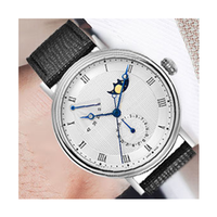 Montres mécaniques en acier pour hommes, design d'usine et personnalisation par lots, avec affichage de la date, du jour de la semaine et des phases solaires, pour marque privée