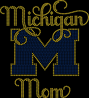 Transfert thermocollant personnalisé Detroit Michigan avec strass Wolverines
