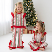 Ensemble pyjama à carreaux pour filles, haut à manches longues et pantalon évasé à volants, tenue de Noël très vendue