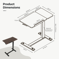 Bureau debout pneumatique réglable en hauteur (68,2-107,8 cm) à 2 niveaux avec plateau inclinable à 120 degrés et roulettes pour le déplacement