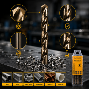 Brocas Helicoidales SUNRISE Profesionales HSSE DIN338, Resistentes al Calor, para Mecanizado CNC, Acabado Dorado, Mandril de Tres Mordazas - Product Image 4