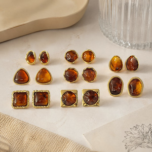 Pendientes de Resina Ámbar Geométricos Irregulares, Estéticos, de Lujo, Elegantes, Minimalistas, para Mujer, Joyería Fina - Product Image 6