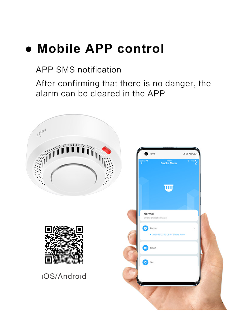 Mobile APP control APP SMS notification After confirming that there is no danger, thealarm can be cleared in the APP