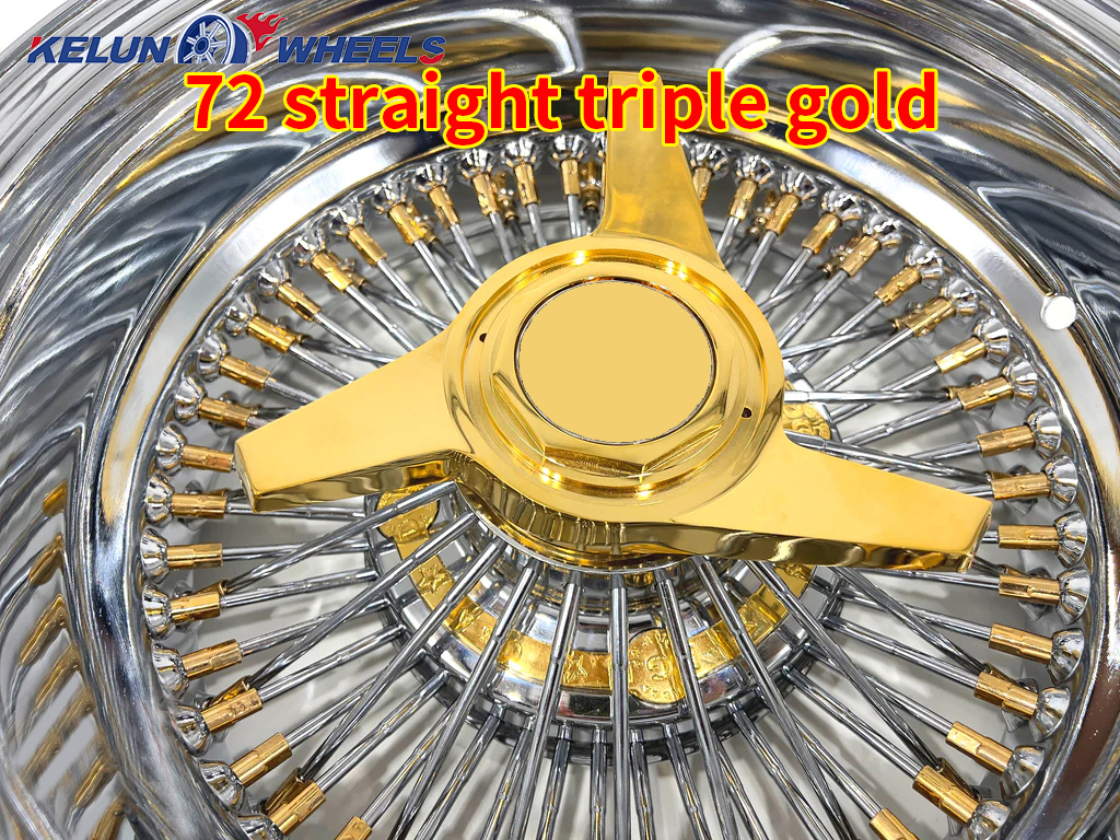 パーツ GOLD RIVER Zenith Style 14x6 Rev 72 Diamond Spokes Gold Nip+Hub Ring