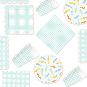 DAMAI <b>Easter</b> Party Theme Decor Bulk Wholesale Set Mint Green Check Carrot Paper Plates Tablecloth Party Disposable Tableware - Product Image 4