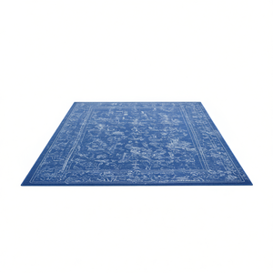 Tappeto Rettangolare Blu Crema Floreale 9x12 a Pelo Corto Lavabile in Lavatrice Adatto ai Bambini per Soggiorno Camera da Letto Sala da Pranzo - Product Image 1