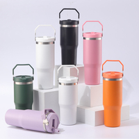 Vaso Térmico de Acero Inoxidable de Doble Pared con Aislamiento al Vacío de 30oz, con Pajita Abatible, Personalizado con Impresión OEM, para Coche