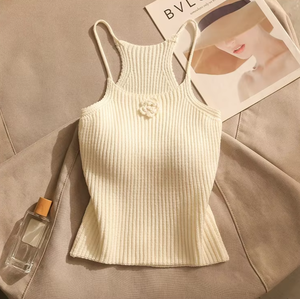 Annshine Sexy Girl Bow Collar Sweet Knitted Camisole Women's Slim-fit Short Style Crop Top Summer Vest - Product Image 5