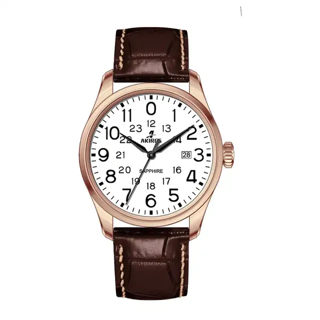 Custom High Quality 36MM Men Quartz Watch Skeleton Elegant Enamel Dial Leather Strap Gold Silver Case Antique Business Style