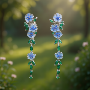 Pendientes colgantes de flor azul E2014 para mujer, de aleación de zinc con engaste de garra, joyería de fiesta, pendientes de moda con piedra azul y verde - Product Image 2